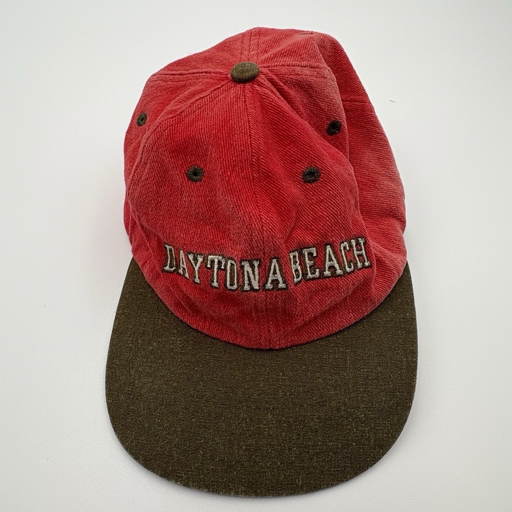 Vintage Daytona Beach Florida Corduroy Hat Red Brown SCI Two Tone Retro Cap
